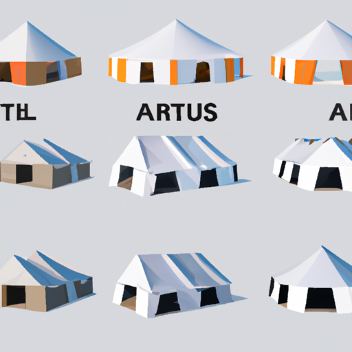 המחשה של מגוון השכרת גגות דמוי אוהלים שונים שיכולים לשמש לאירועים עסקיים.