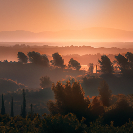 צילום פנורמי המציג את הזריחה עוצרת הנשימה מעל גבעות הגליל, ערפל הבוקר מוסיף איכות ערכית לנוף.