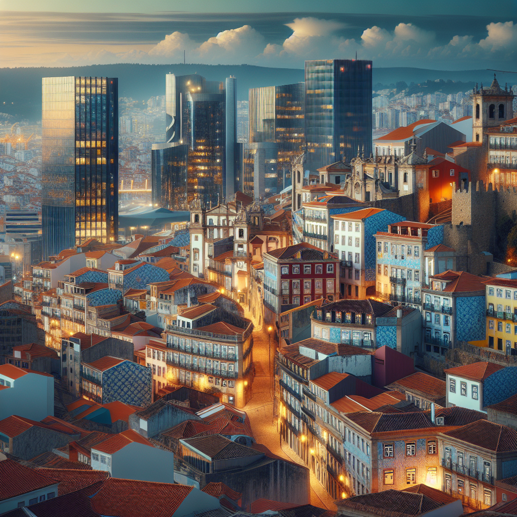 צילום של נוף עירוני מפורטוגל, המשלב ארכיטקטורה עתיקה וחדשה.